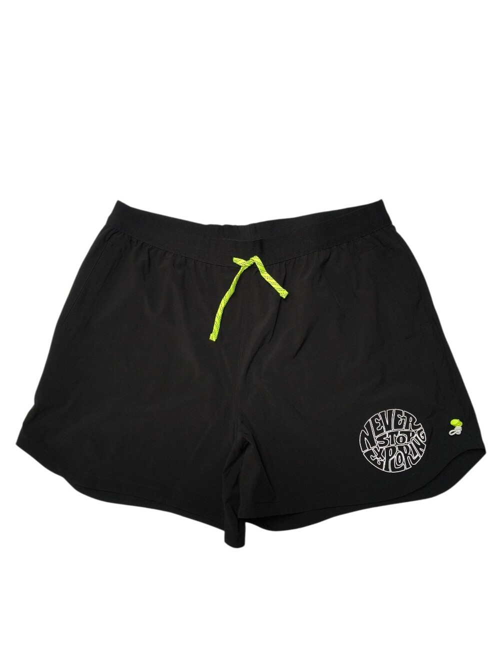 The North Face Black Shorts with Neon Yellow Drawcord & Back Zip Pocket Size XXL